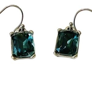 Silver blue stone beaded drop earrings